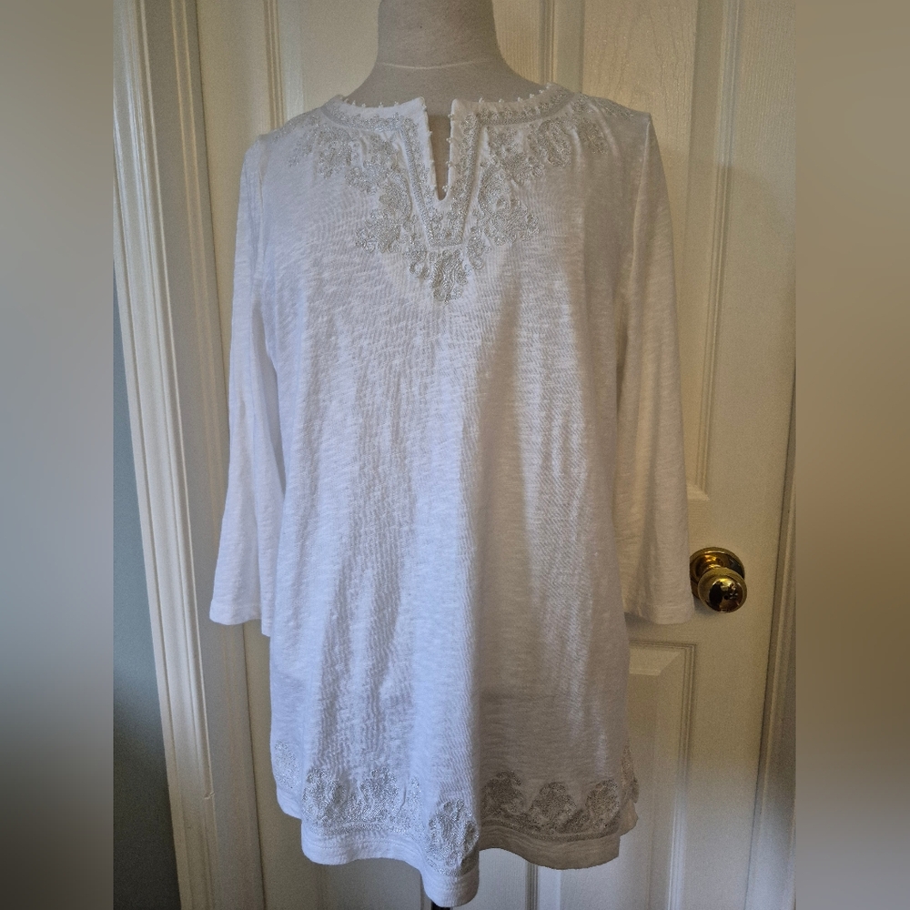 Talbots White Tunic Top with Long Sleeves